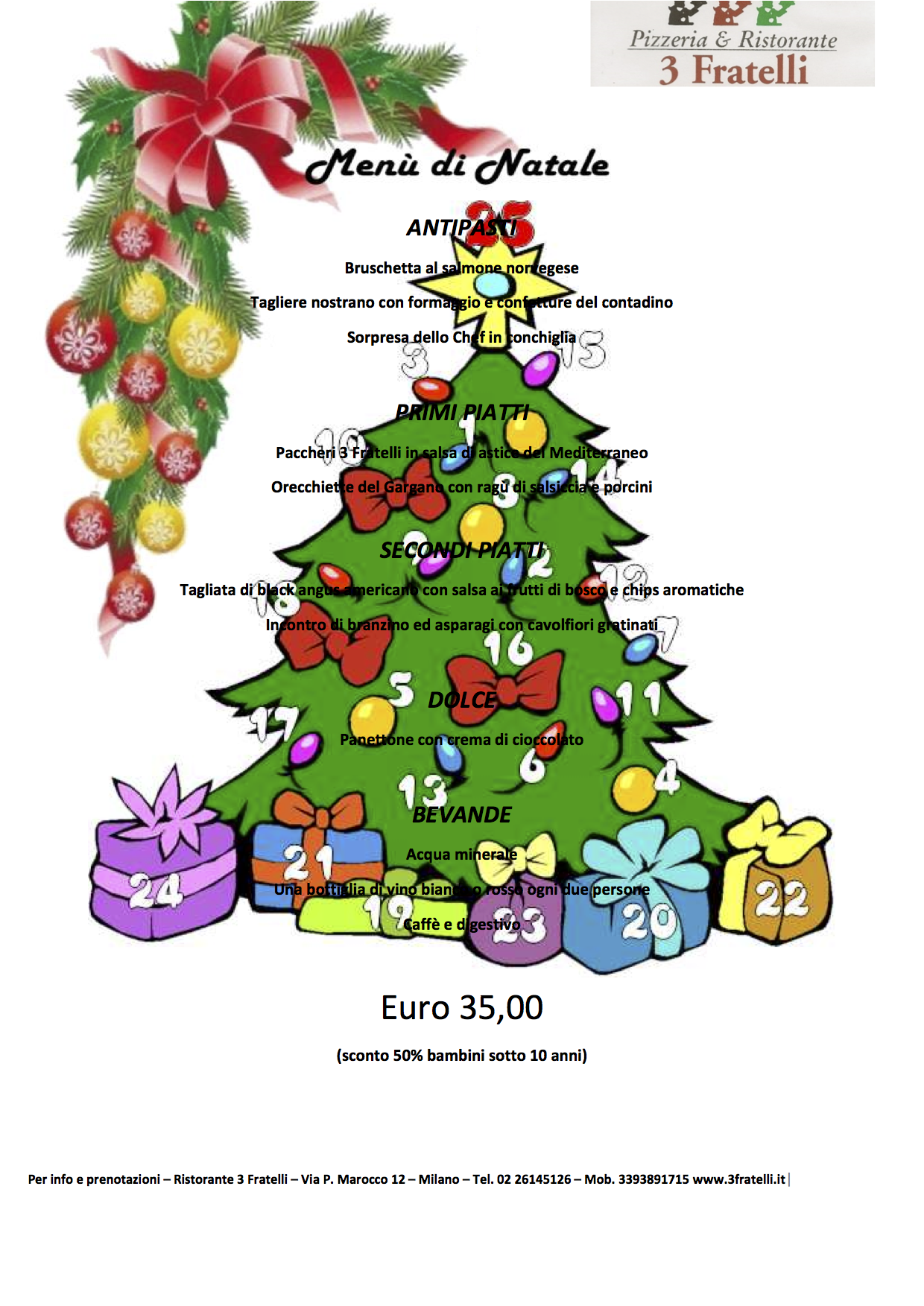 Menu Di Natale A 35 Euro.3 Fratelli Eventi