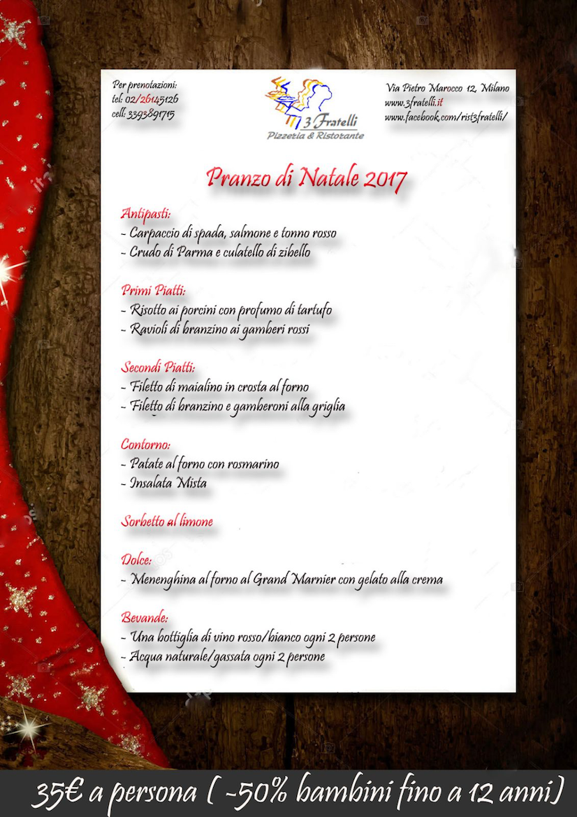 Menu Di Natale Primi Piatti.3 Fratelli Eventi